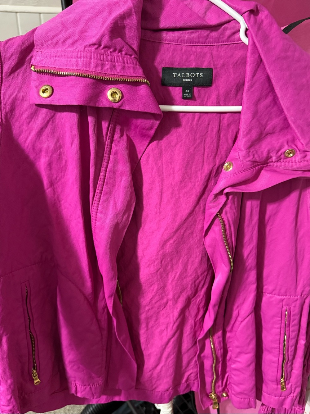 Talbots Bright Pink Utility Jacket with Gold Hardware